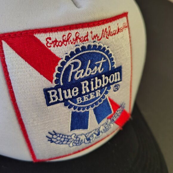 Pabst Blue Ribbon Hat Cap Snap Back Black White DOPE Mesh Trucker Ball Mens - Picture 11 of 15